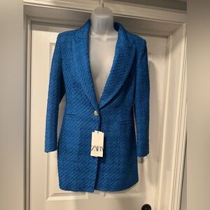 Zara Bright Blue Longer Length Blazer Size Large NWT